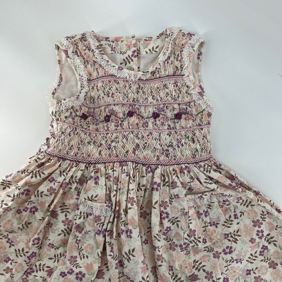 Marks & Spencer Other - Marks Spencer Kids Girls Floral Smocked Dress Pockets Belt 4-5 Years Embroidered